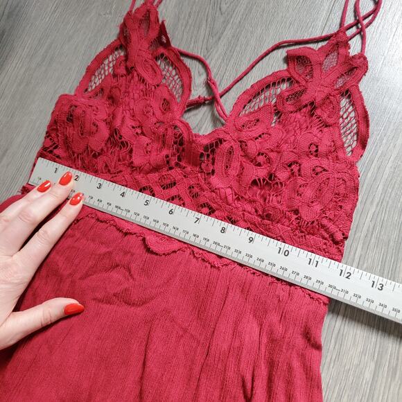 Free People FP One Maxi Adella Dress Womens Small Red Lace Boho Ruffle Hem - Picture 5 of 10